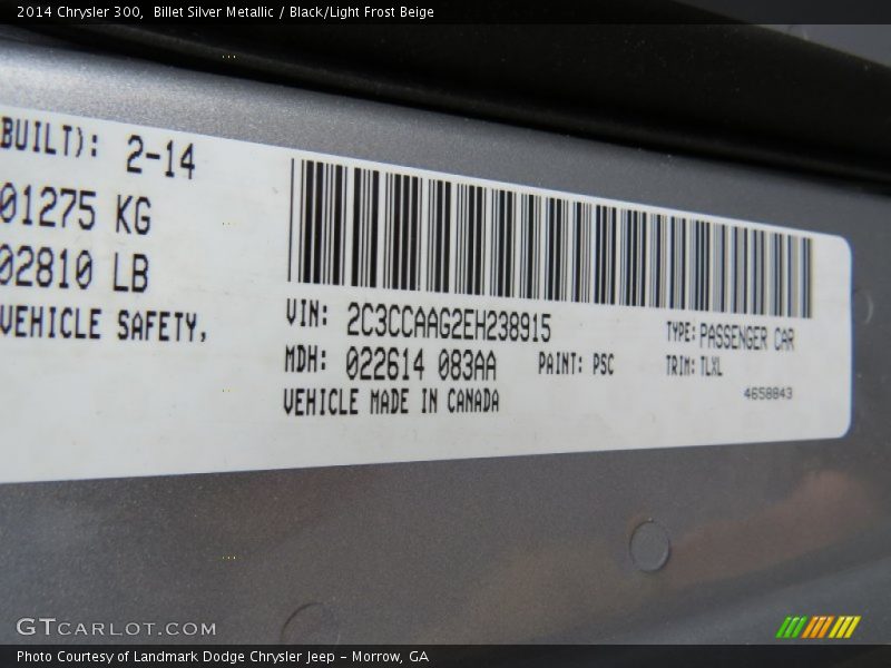 Billet Silver Metallic / Black/Light Frost Beige 2014 Chrysler 300