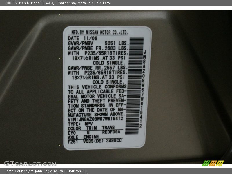 Chardonnay Metallic / Cafe Latte 2007 Nissan Murano SL AWD