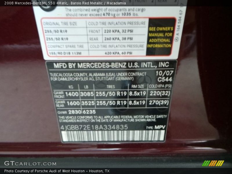 Barolo Red Metallic / Macadamia 2008 Mercedes-Benz ML 550 4Matic