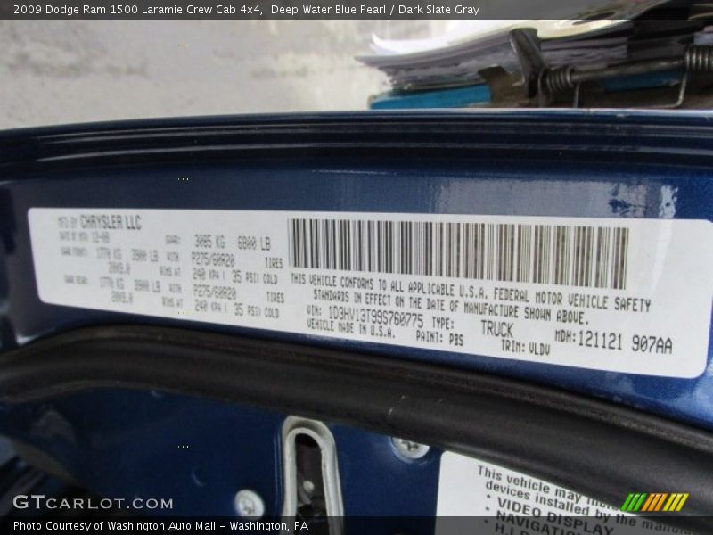 Deep Water Blue Pearl / Dark Slate Gray 2009 Dodge Ram 1500 Laramie Crew Cab 4x4