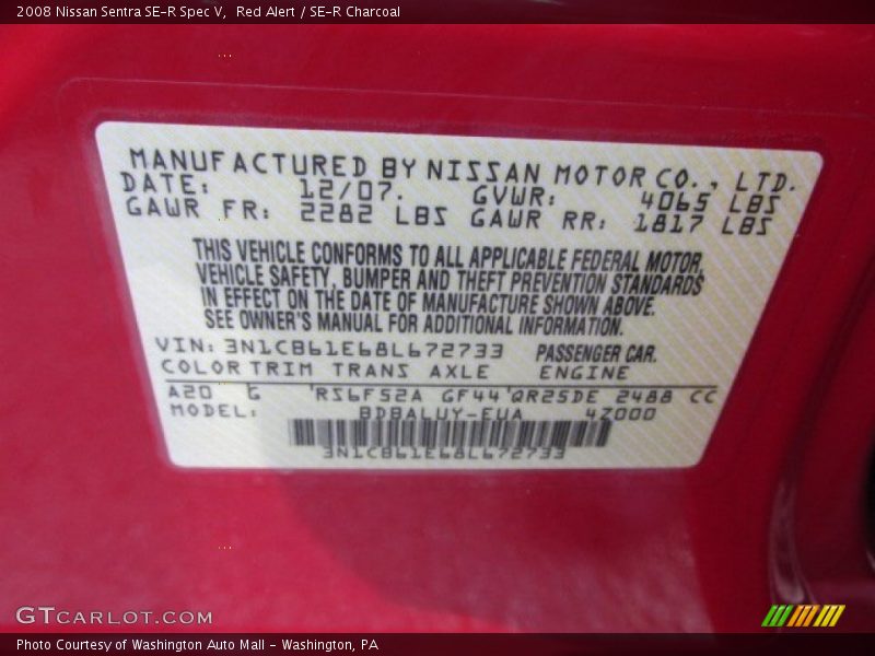Red Alert / SE-R Charcoal 2008 Nissan Sentra SE-R Spec V