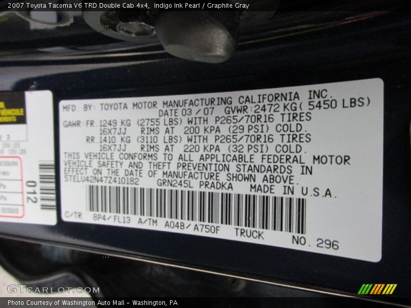 Indigo Ink Pearl / Graphite Gray 2007 Toyota Tacoma V6 TRD Double Cab 4x4