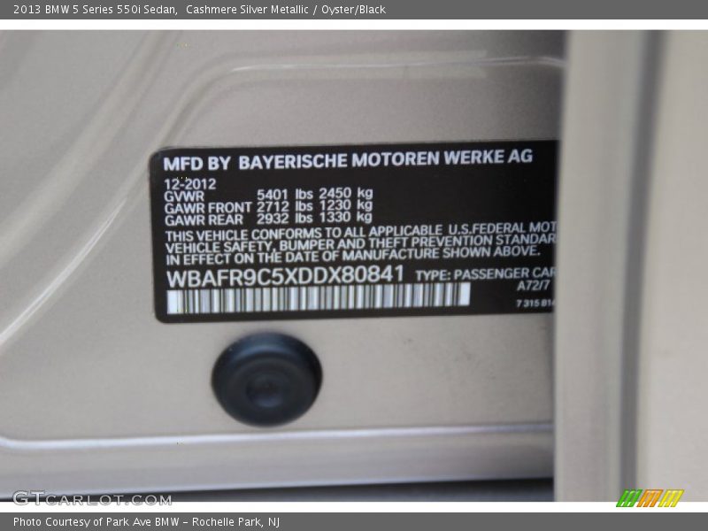 Cashmere Silver Metallic / Oyster/Black 2013 BMW 5 Series 550i Sedan