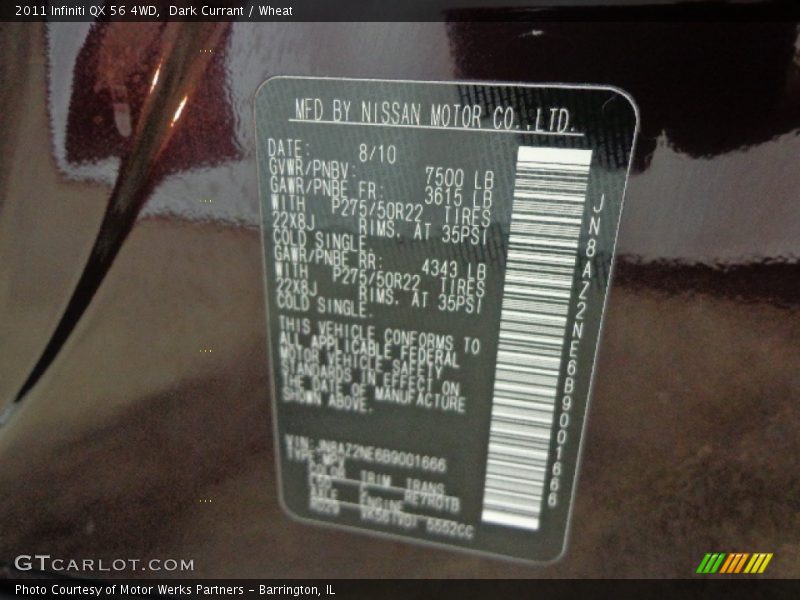 Dark Currant / Wheat 2011 Infiniti QX 56 4WD