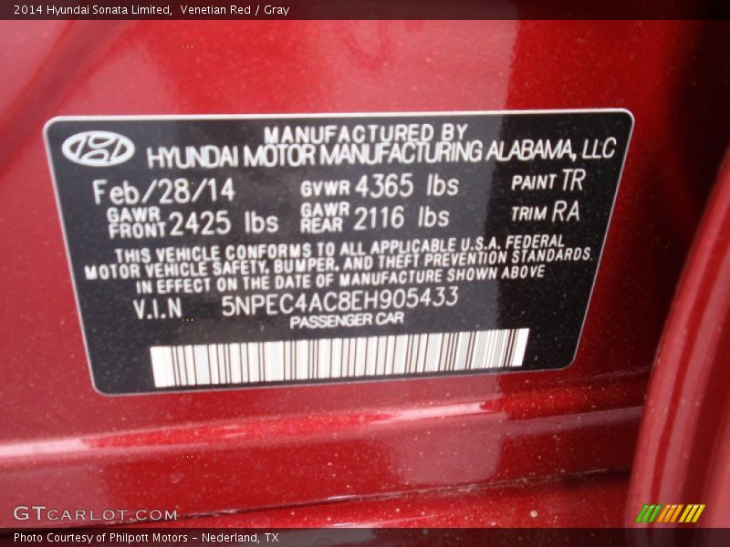 Venetian Red / Gray 2014 Hyundai Sonata Limited