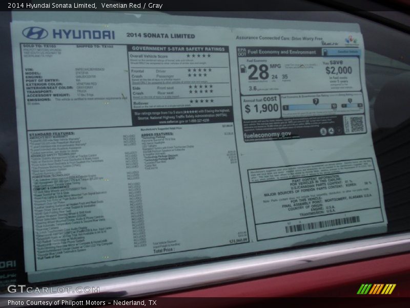 Venetian Red / Gray 2014 Hyundai Sonata Limited