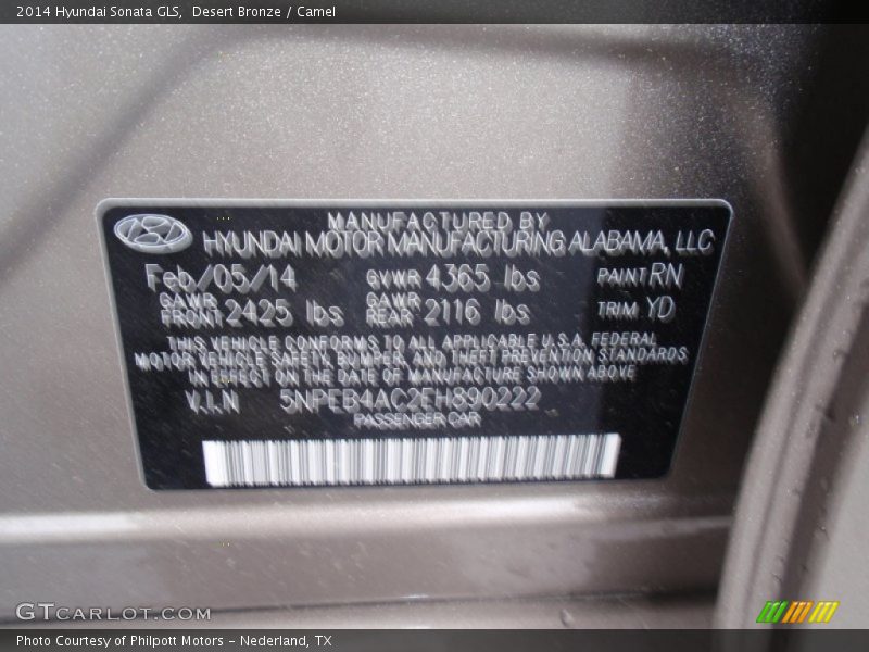 Desert Bronze / Camel 2014 Hyundai Sonata GLS