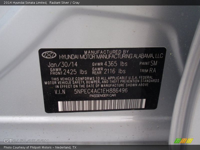 Radiant Silver / Gray 2014 Hyundai Sonata Limited