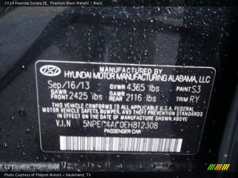 Phantom Black Metallic / Black 2014 Hyundai Sonata SE
