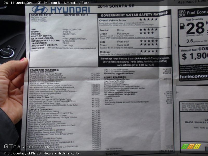Phantom Black Metallic / Black 2014 Hyundai Sonata SE