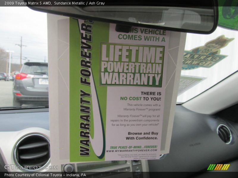 Sundance Metallic / Ash Gray 2009 Toyota Matrix S AWD