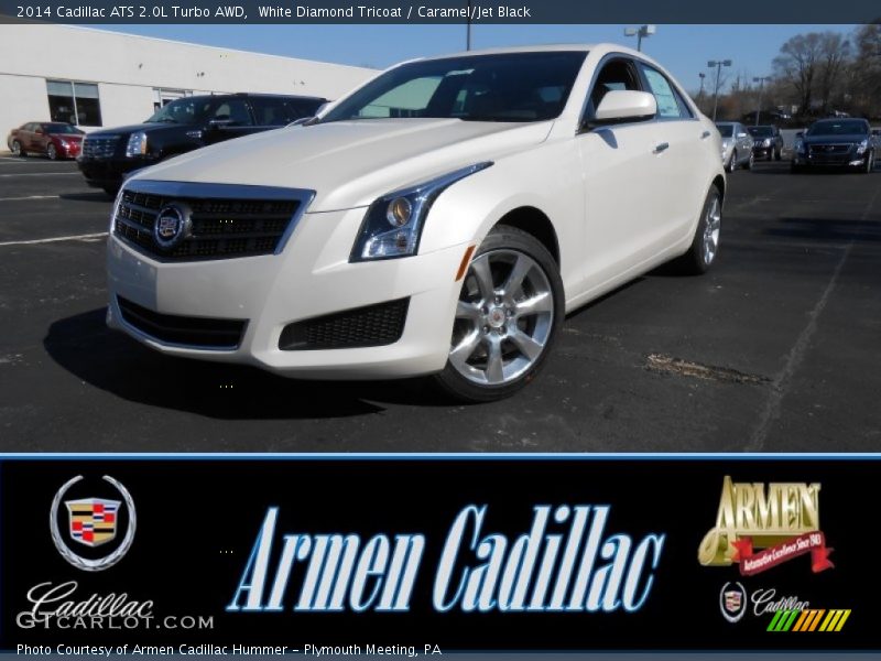 White Diamond Tricoat / Caramel/Jet Black 2014 Cadillac ATS 2.0L Turbo AWD