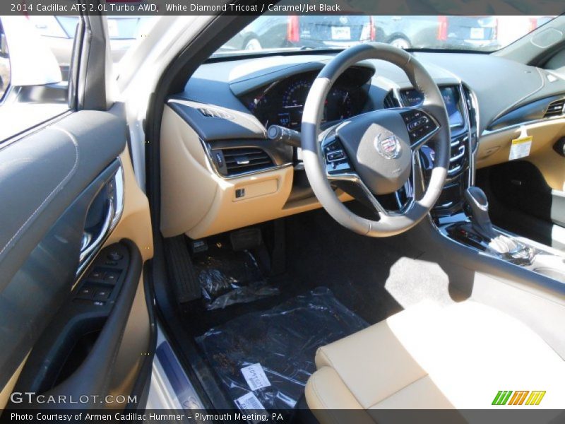White Diamond Tricoat / Caramel/Jet Black 2014 Cadillac ATS 2.0L Turbo AWD