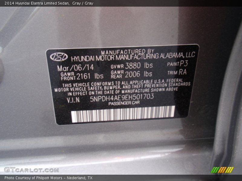 Gray / Gray 2014 Hyundai Elantra Limited Sedan