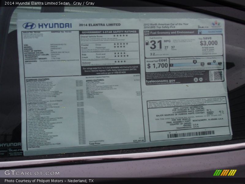 Gray / Gray 2014 Hyundai Elantra Limited Sedan