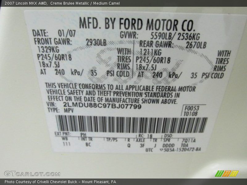 Creme Brulee Metallic / Medium Camel 2007 Lincoln MKX AWD