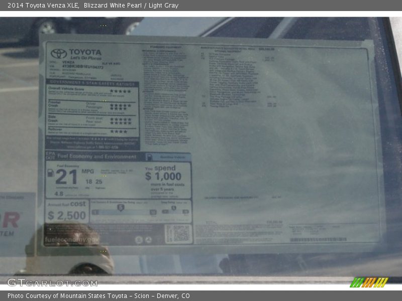 Blizzard White Pearl / Light Gray 2014 Toyota Venza XLE
