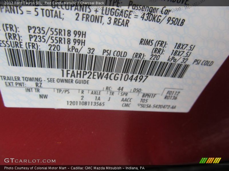 Red Candy Metallic / Charcoal Black 2012 Ford Taurus SEL