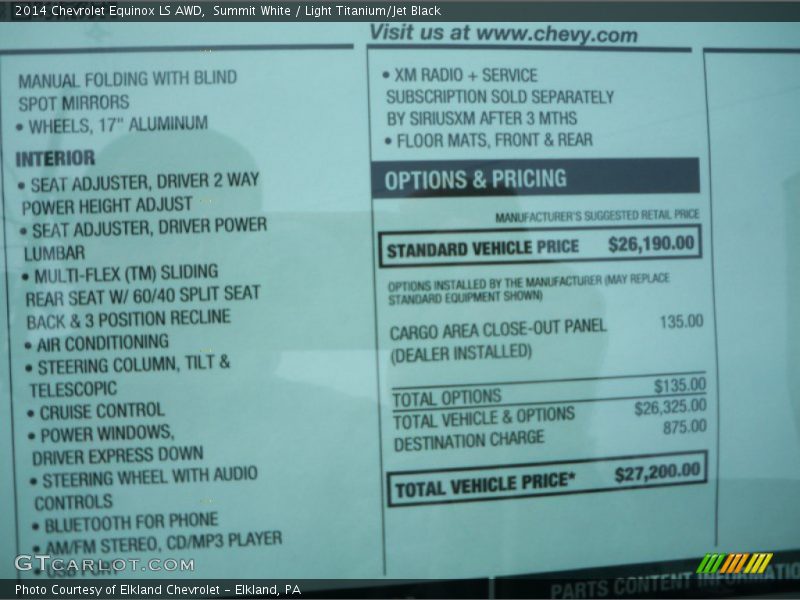 Summit White / Light Titanium/Jet Black 2014 Chevrolet Equinox LS AWD