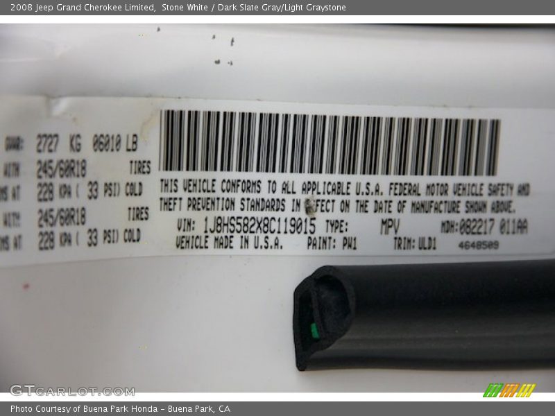 Stone White / Dark Slate Gray/Light Graystone 2008 Jeep Grand Cherokee Limited