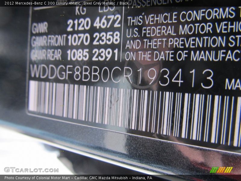 Steel Grey Metallic / Black 2012 Mercedes-Benz C 300 Luxury 4Matic