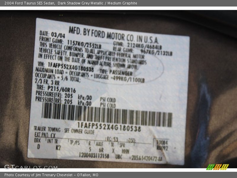 Dark Shadow Grey Metallic / Medium Graphite 2004 Ford Taurus SES Sedan