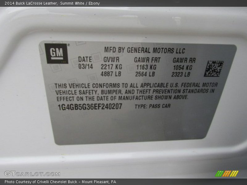 Summit White / Ebony 2014 Buick LaCrosse Leather