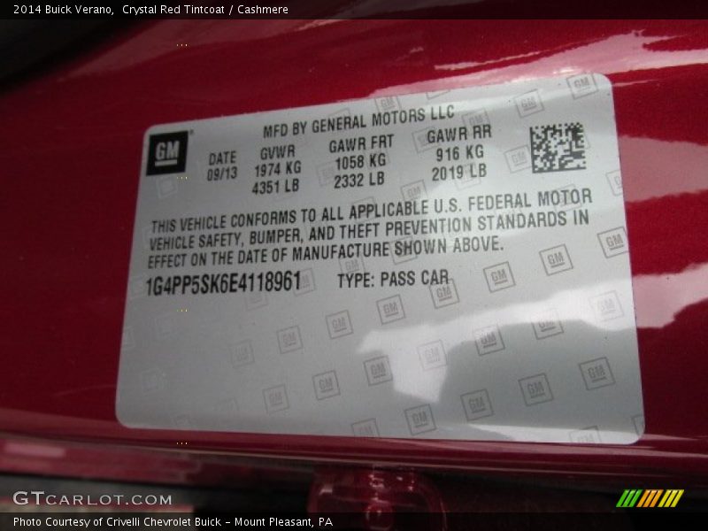 Crystal Red Tintcoat / Cashmere 2014 Buick Verano