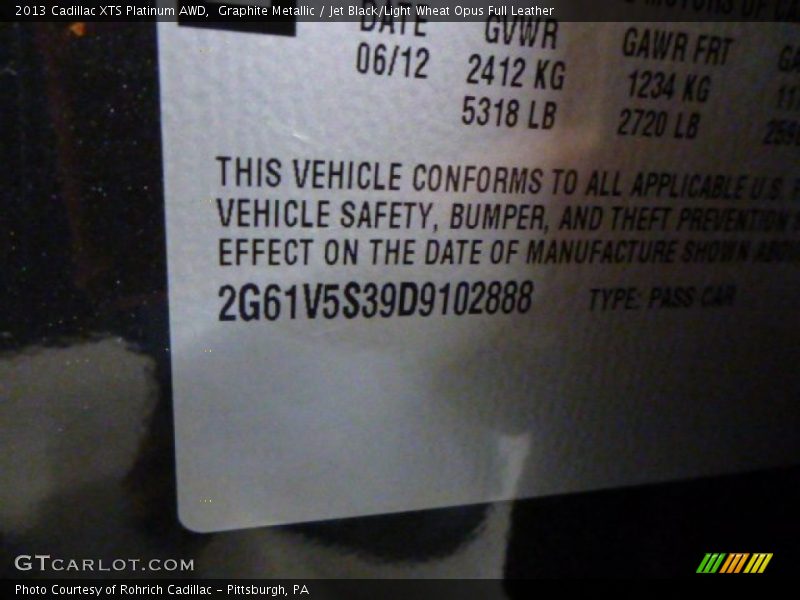 Graphite Metallic / Jet Black/Light Wheat Opus Full Leather 2013 Cadillac XTS Platinum AWD