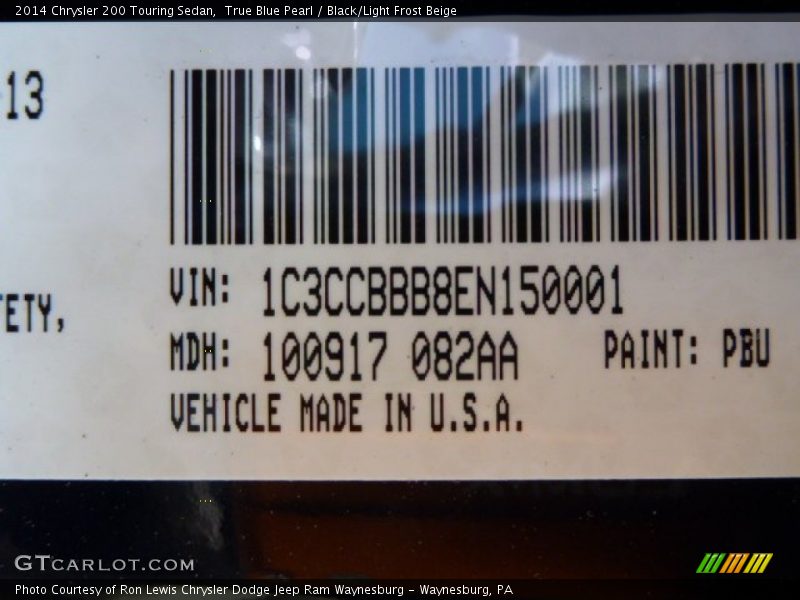 True Blue Pearl / Black/Light Frost Beige 2014 Chrysler 200 Touring Sedan