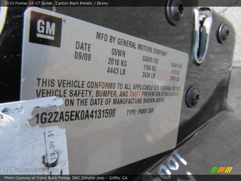 Carbon Black Metallic / Ebony 2010 Pontiac G6 GT Sedan