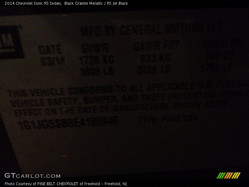 Black Granite Metallic / RS Jet Black 2014 Chevrolet Sonic RS Sedan