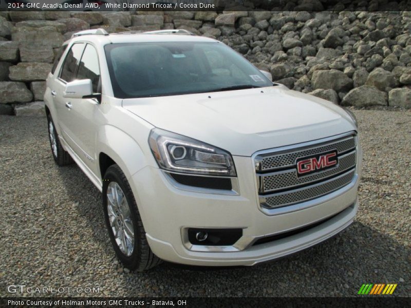 White Diamond Tricoat / Cocoa Dune 2014 GMC Acadia Denali AWD