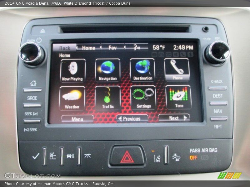 White Diamond Tricoat / Cocoa Dune 2014 GMC Acadia Denali AWD