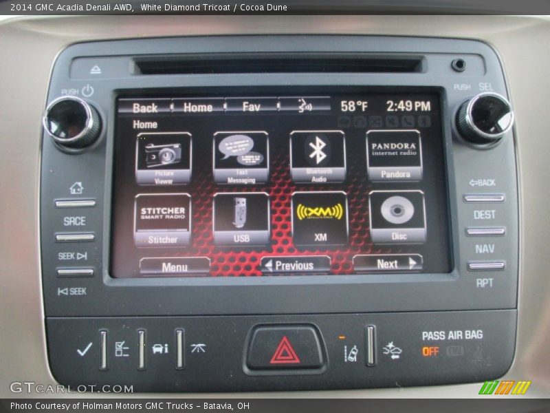 White Diamond Tricoat / Cocoa Dune 2014 GMC Acadia Denali AWD