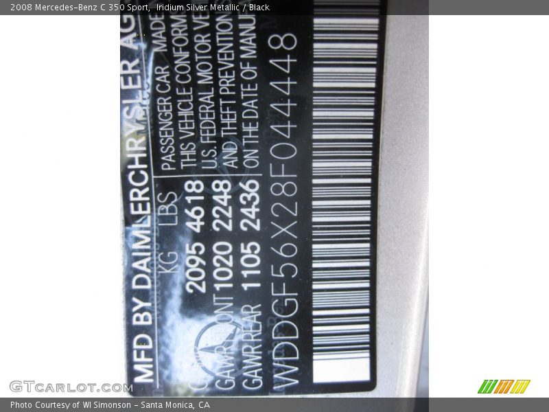 Iridium Silver Metallic / Black 2008 Mercedes-Benz C 350 Sport