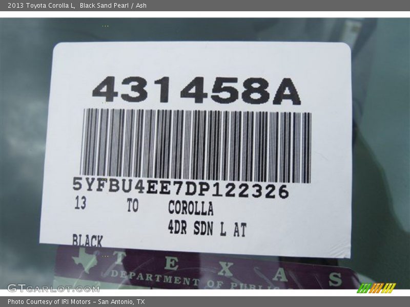 Black Sand Pearl / Ash 2013 Toyota Corolla L
