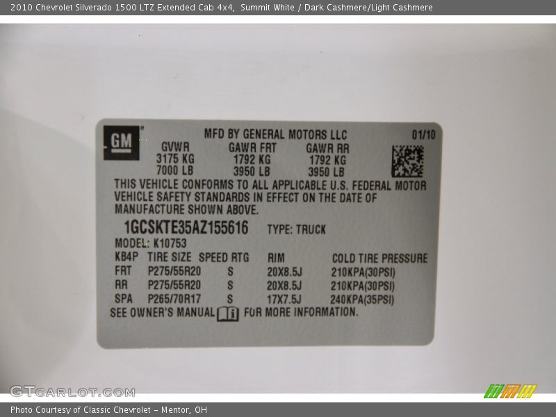 Summit White / Dark Cashmere/Light Cashmere 2010 Chevrolet Silverado 1500 LTZ Extended Cab 4x4
