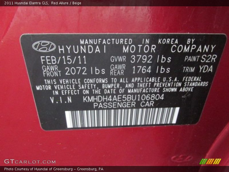 Red Allure / Beige 2011 Hyundai Elantra GLS