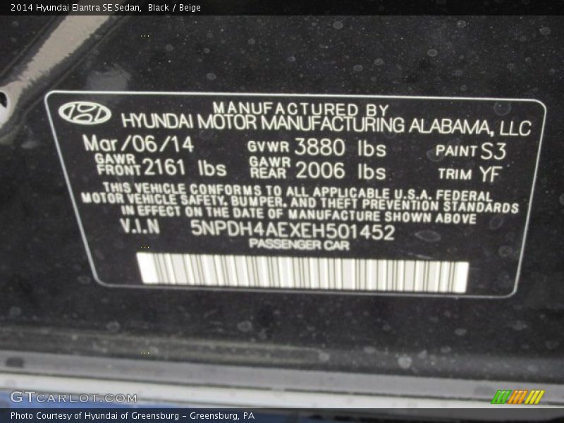 Black / Beige 2014 Hyundai Elantra SE Sedan