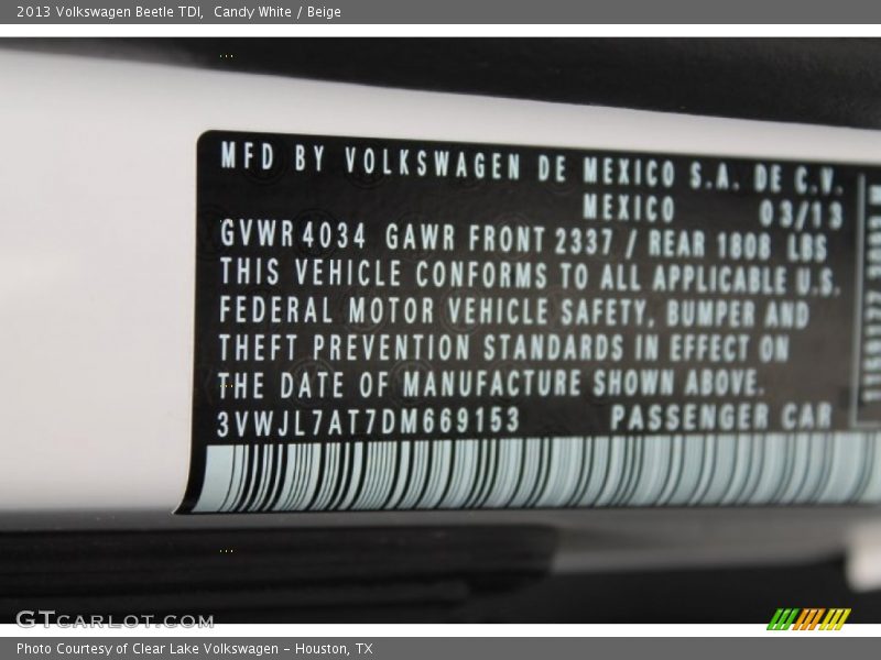 Candy White / Beige 2013 Volkswagen Beetle TDI
