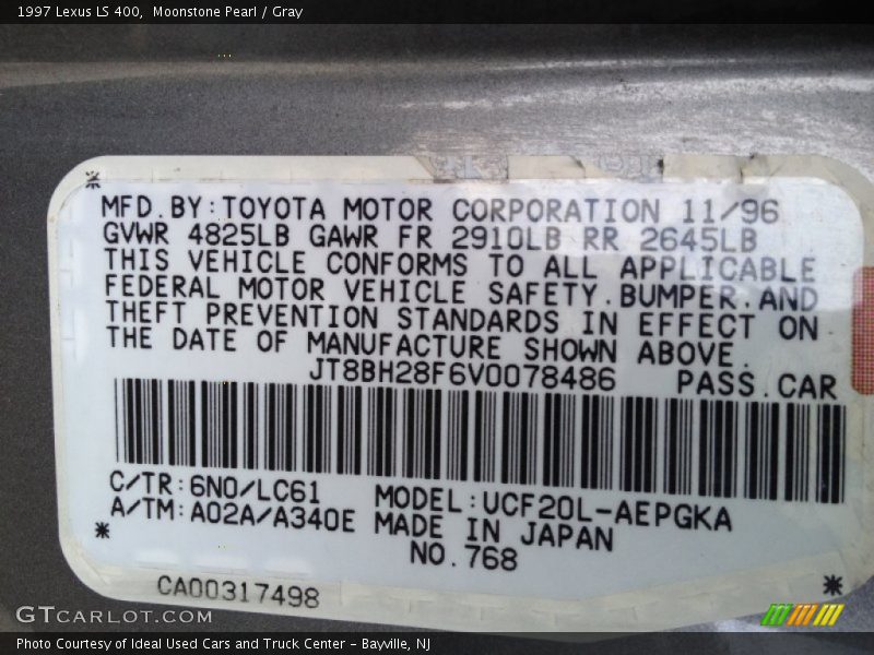 1997 LS 400 Moonstone Pearl Color Code 6N0