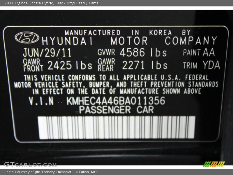 Black Onyx Pearl / Camel 2011 Hyundai Sonata Hybrid