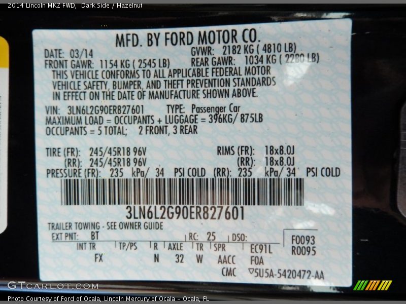 Dark Side / Hazelnut 2014 Lincoln MKZ FWD