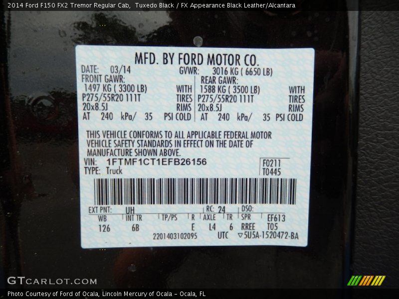 2014 F150 FX2 Tremor Regular Cab Tuxedo Black Color Code UH