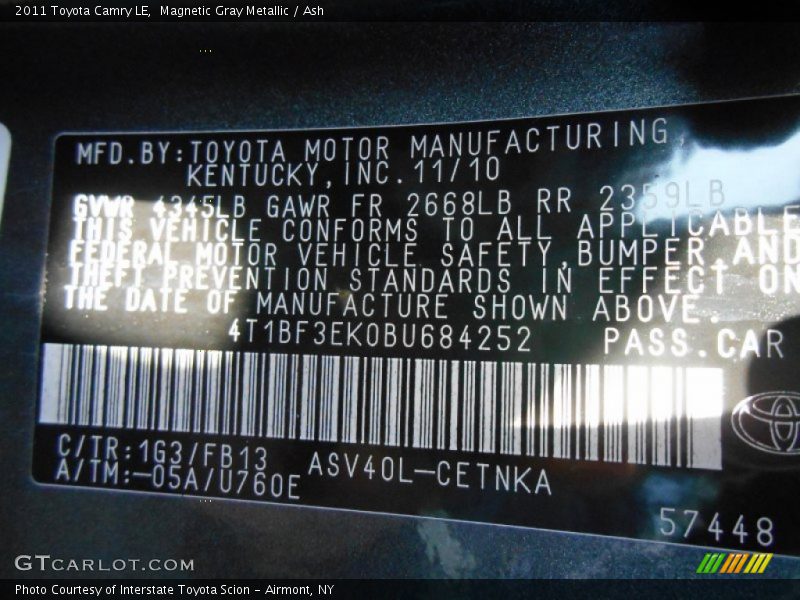 Magnetic Gray Metallic / Ash 2011 Toyota Camry LE