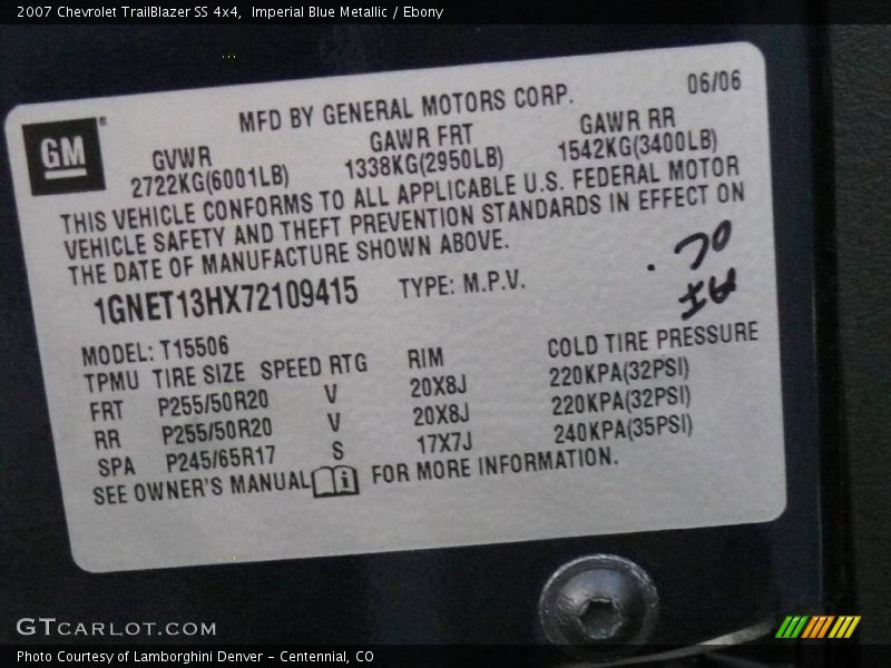 Imperial Blue Metallic / Ebony 2007 Chevrolet TrailBlazer SS 4x4