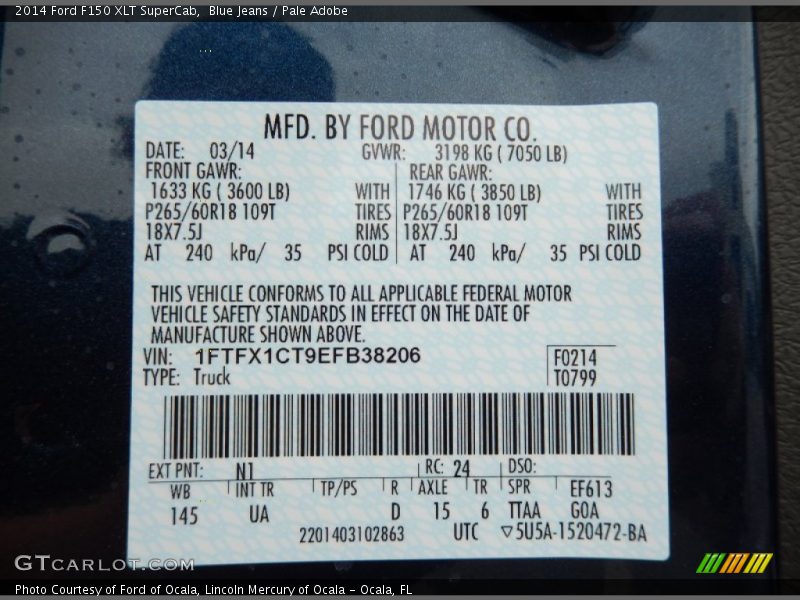 2014 F150 XLT SuperCab Blue Jeans Color Code N1