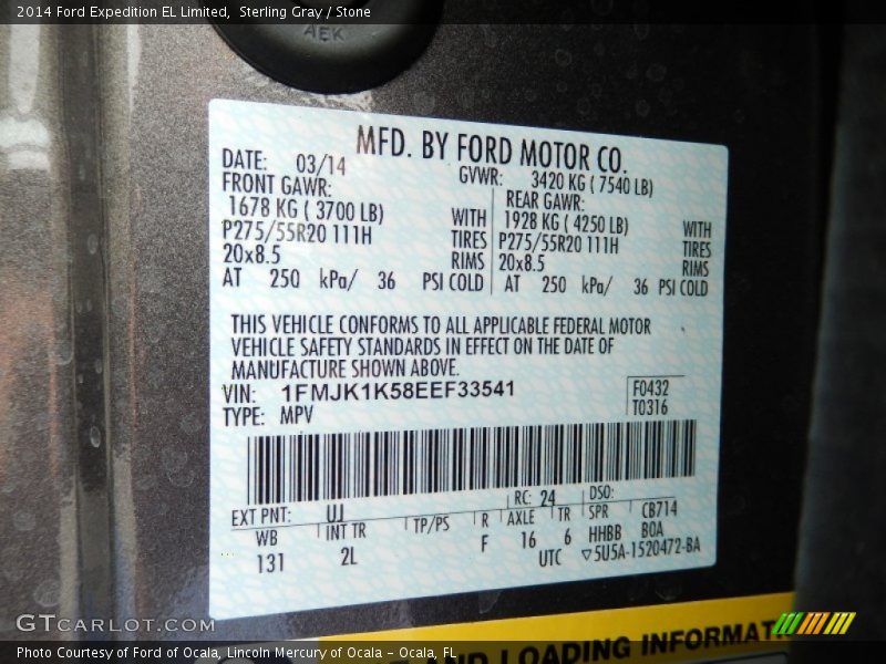 2014 Expedition EL Limited Sterling Gray Color Code UJ