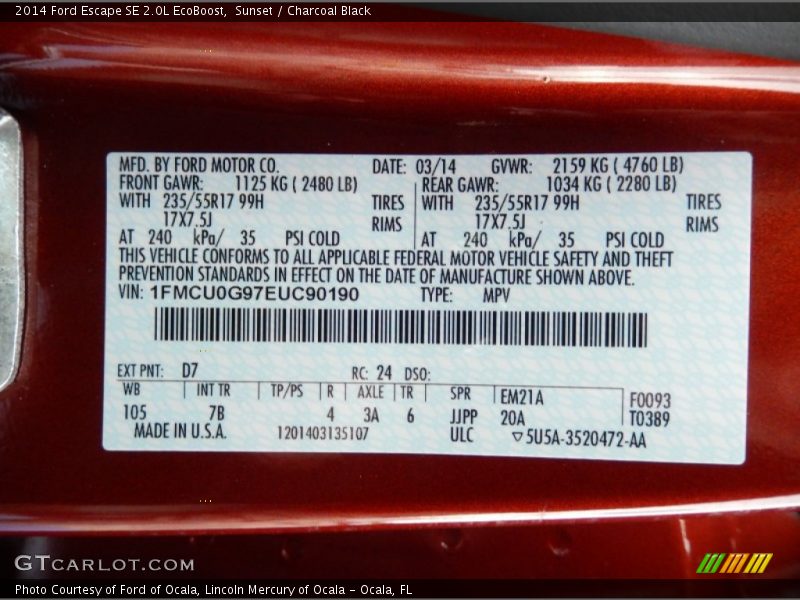 Sunset / Charcoal Black 2014 Ford Escape SE 2.0L EcoBoost